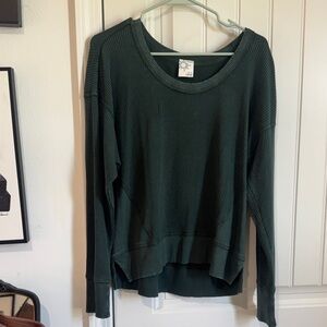 aerie Forest Green Waffle Knit Scoop Neck Sweater